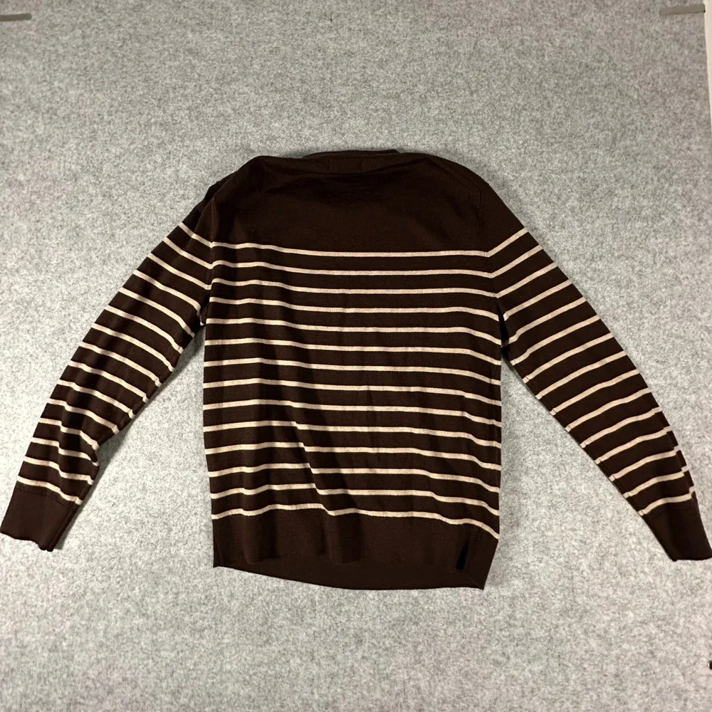 Banana Republic Sweater Medium Brown Mens Striped Merino Wool Crewneck